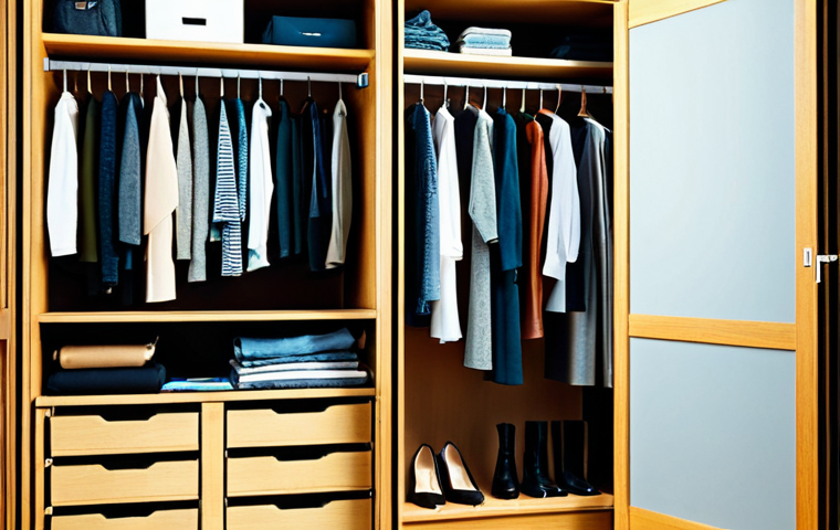 캡슐 옷장과 예산 관리 방법 - Closet Organization**

"A woman organizing her capsule wardrobe, neatly arranged with basic clothing...